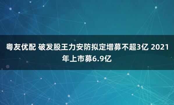 粤友优配 破发股王力安防拟定增募不超3亿 2021年上市募6.9亿